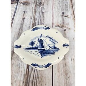 Vintage Delft Blue Amsterdam Windmill Ashtray Mini Porcelain Trinket Dish